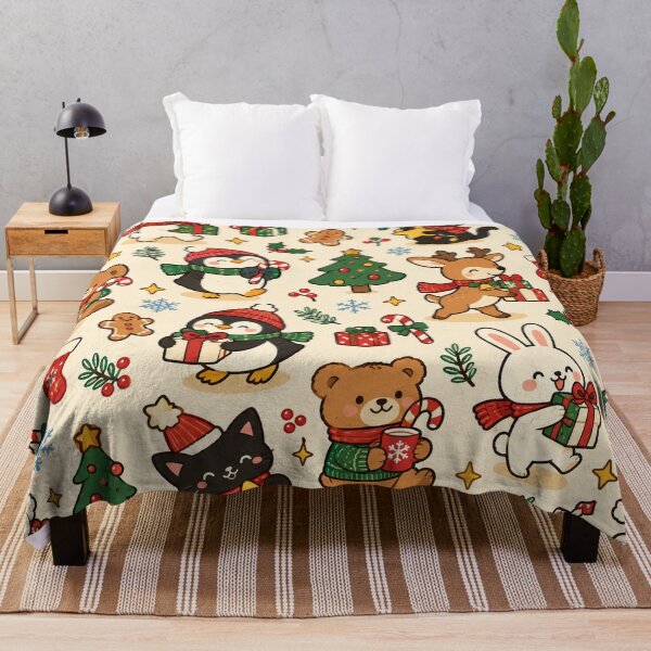 Item preview, Cute Christmas Animals Pattern – Kawaii Holiday Winter Cartoon designed and sold by Sandra Studio.