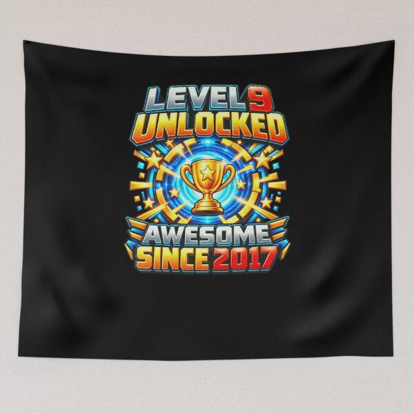 Item preview, Level 9 Unlocked Awesome Since 2017 Nine Year Old Birthday Gamer designed and sold by FolkGraphics.