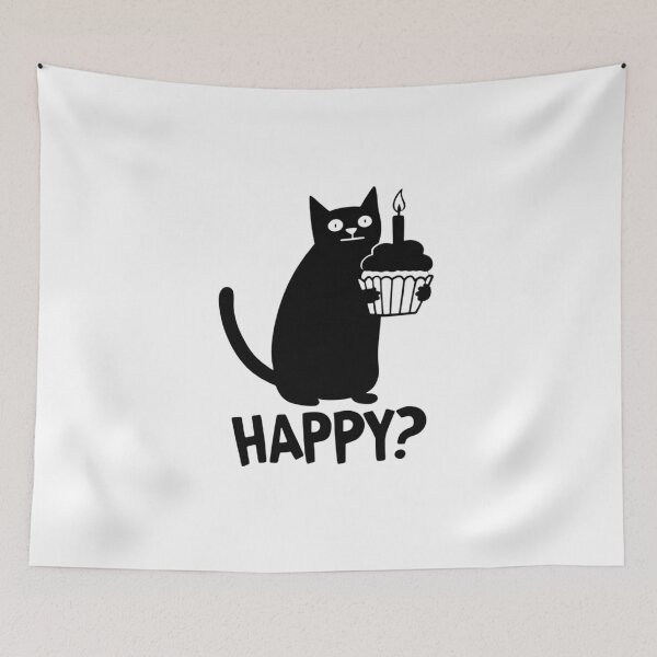 Item preview, Unamused Birthday Black Cat Cupcake HAPPY Funny Meme designed and sold by Ikochane.