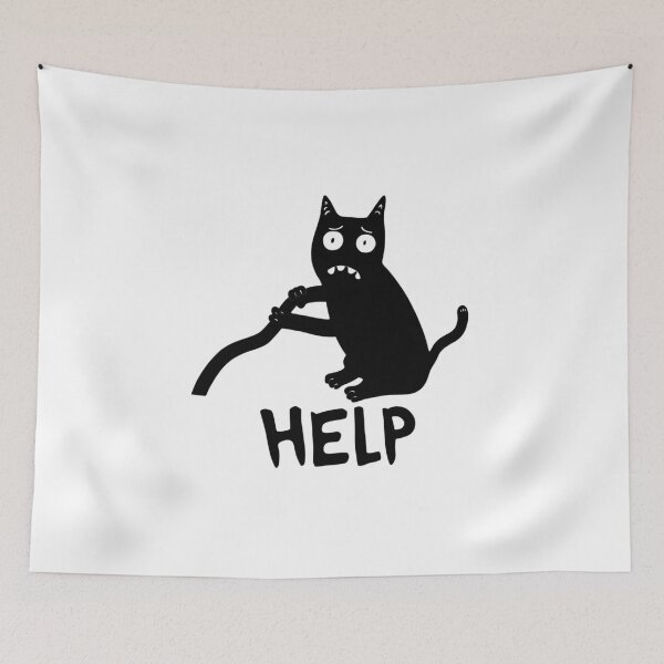 Item preview, Funny Anxious Black Cat Stuck HELP Relatable Meme designed and sold by Ikochane.