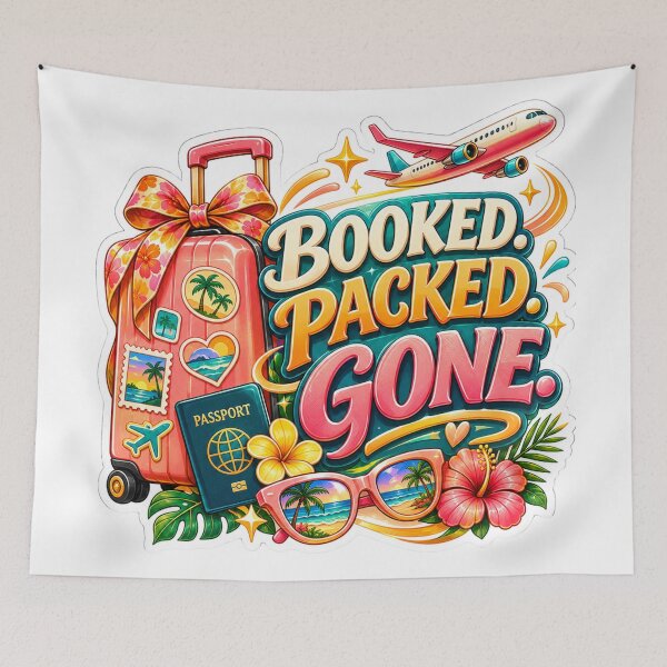 Item preview, Booked Packed Gone Sticker – Tropical Vacation Travel Aesthetic, Pink Suitcase & Beach Lover Gift designed and sold by CoquetteLunaCo.