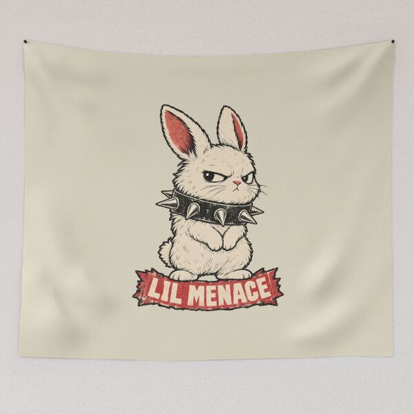 Item preview, Lil Menace – Grumpy Bunny with Spiked Collar designed and sold by AwesomeBeyondLimits.