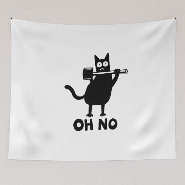 Item preview, Funny Chaos Black Cat Giant Hammer OH NO Meme designed and sold by Ikochane.