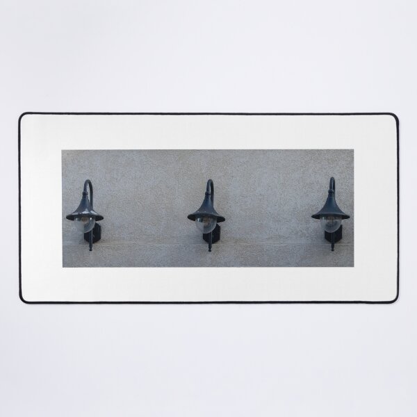 Item preview, Three Vintage Outdoor Wall Lanterns Mounted on Stucco Exterior Wall With Symmetrical Spacing designed and sold by Nmallia.
