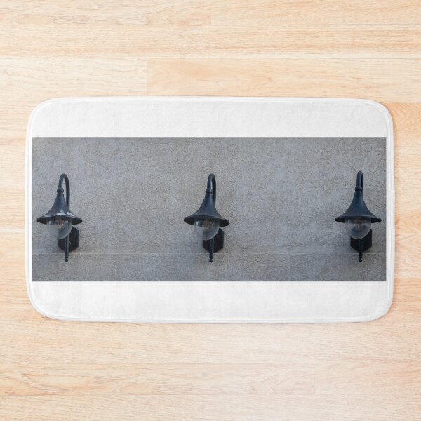 Item preview, Three Vintage Outdoor Wall Lanterns Mounted on Stucco Exterior Wall With Symmetrical Spacing designed and sold by Nmallia.