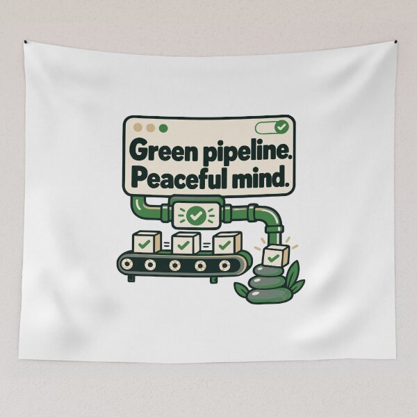 Aperçu de l'œuvre Conception CI/CD Green Pipeline Peaceful Mind créée et vendue par ThreadQuirk.