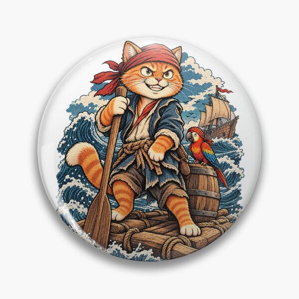 Item preview, Captain Pirate Cat With Parrot - Vintage Ocean Sailing Illustration designed and sold by muhammadkhafidh.