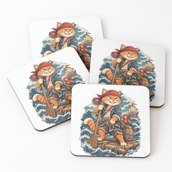 Item preview, Captain Pirate Cat With Parrot - Vintage Ocean Sailing Illustration designed and sold by muhammadkhafidh.