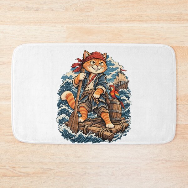 Item preview, Captain Pirate Cat With Parrot - Vintage Ocean Sailing Illustration designed and sold by muhammadkhafidh.