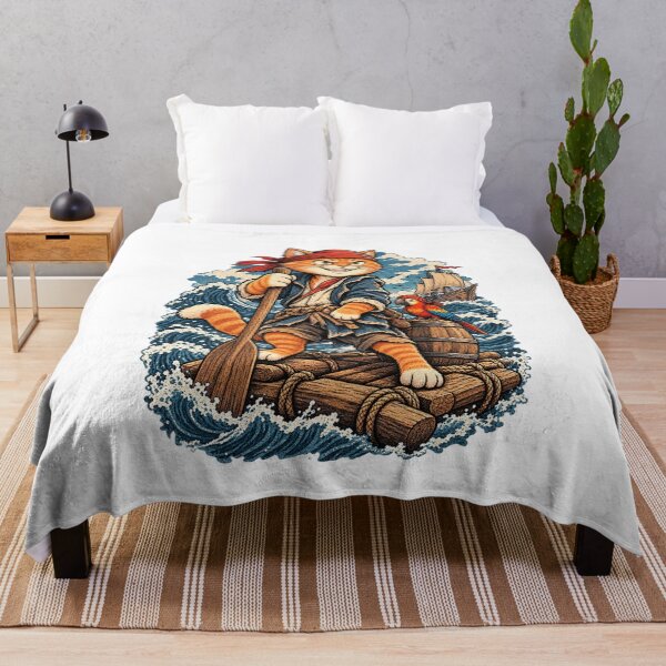 Item preview, Captain Pirate Cat With Parrot - Vintage Ocean Sailing Illustration designed and sold by muhammadkhafidh.