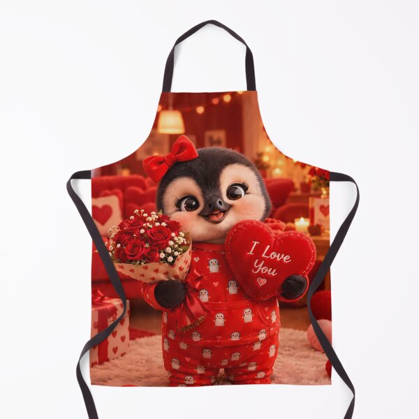 Item preview, Adorable Valentine Penguin with Roses and Plush Heart designed and sold by Dreamy Armine Art.