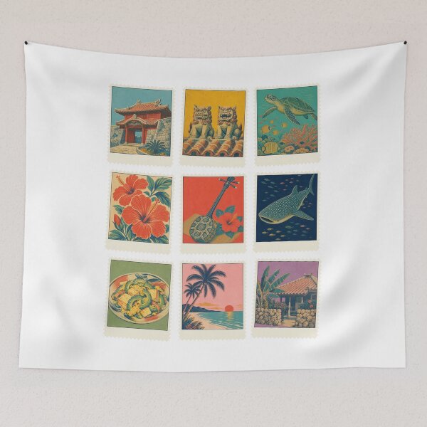 Artikelvorschau, Okinawa Vintage Stamps (No Text) | Retro Stamp Sticker Pack | Japanese Design entworfen und verkauft von JapanMemoir.