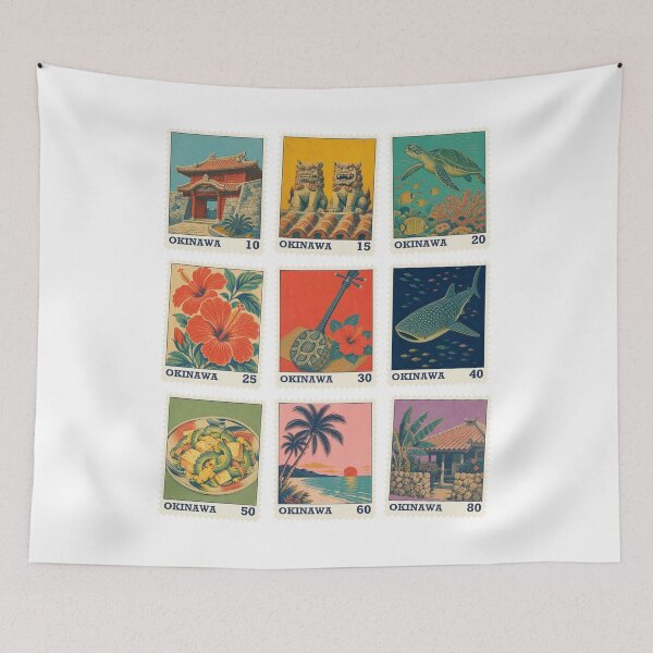 Artikelvorschau, Okinawa Vintage Stamps | Retro Stamp Sticker Pack | Japanese Design entworfen und verkauft von JapanMemoir.