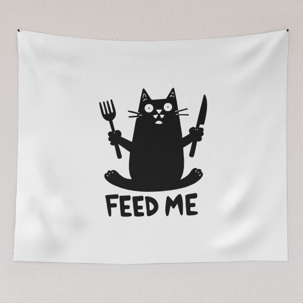Item preview, Hungry Black Cat Fork Knife FEED ME Funny Meme designed and sold by Ikochane.