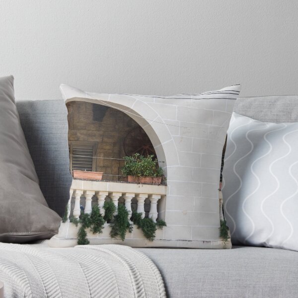 Item preview, Stone Balcony With Arched Openings, Balustrade and Planters Overflowing With Greenery designed and sold by Nmallia.