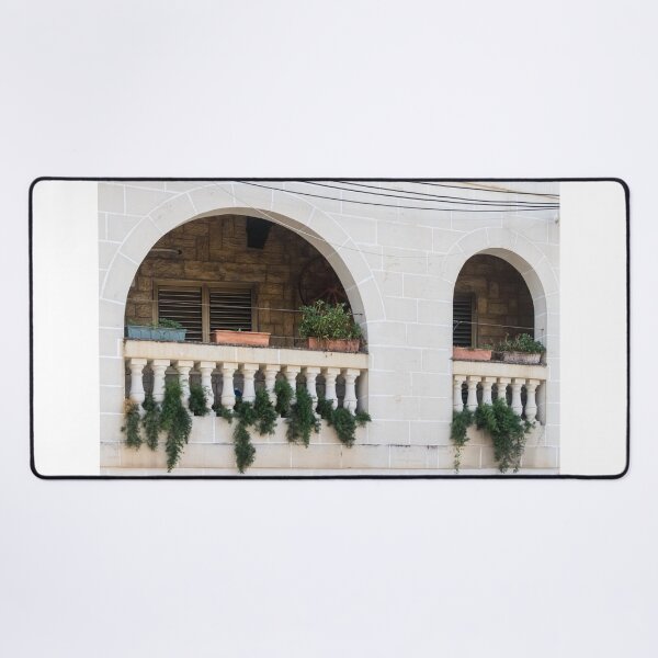 Item preview, Stone Balcony With Arched Openings, Balustrade and Planters Overflowing With Greenery designed and sold by Nmallia.