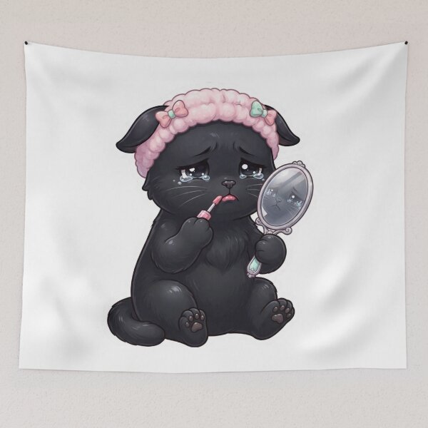 Item preview, Sad Crying Black Cat Doing Skincare Sticker designed and sold by cats-dogs1.