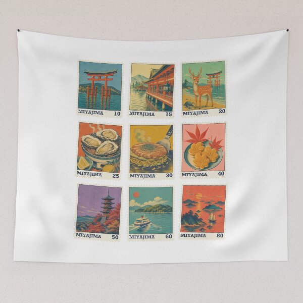 Item preview, Miyajima Vintage Stamps (No Text) | Retro Stamp Sticker Pack | Japanese Design designed and sold by JapanMemoir.