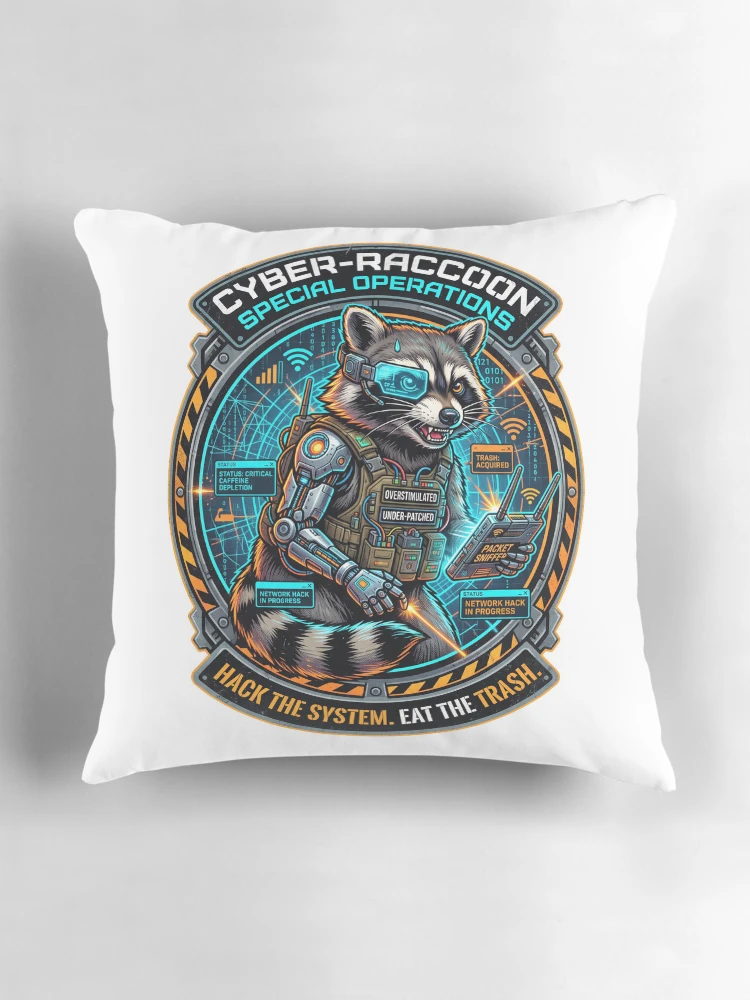 Thumbnail 3 of 4, Pillow, Cyber Racoon designed and sold by Virtual Knight Designs.