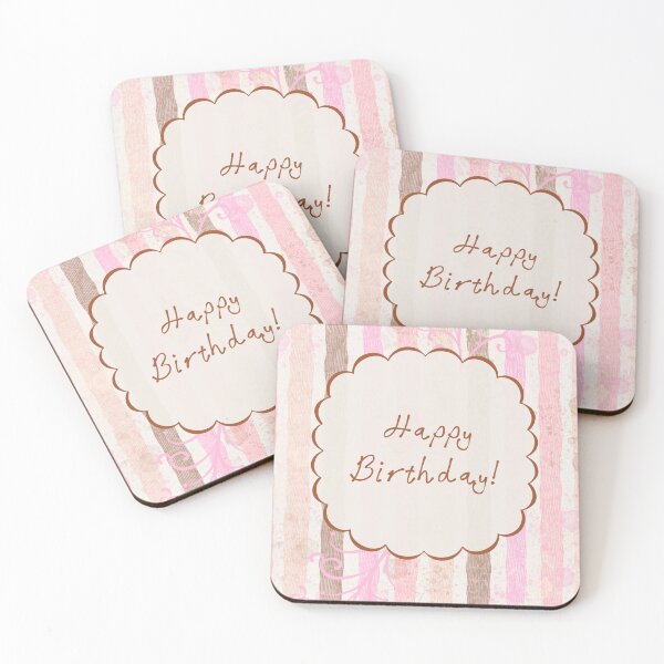 Item preview, Happy Birthday Card with Pink Stripes, Vintage Decorative Frame and Flourishes designed and sold by SweetLilith.