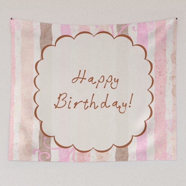 Item preview, Happy Birthday Card with Pink Stripes, Vintage Decorative Frame and Flourishes designed and sold by SweetLilith.