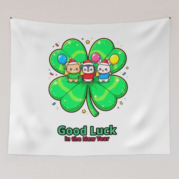 Item preview, Good Luck in the New Year Sticker, Cute Lucky Clover Bear Penguin Bunny Gift designed and sold by HoMya.