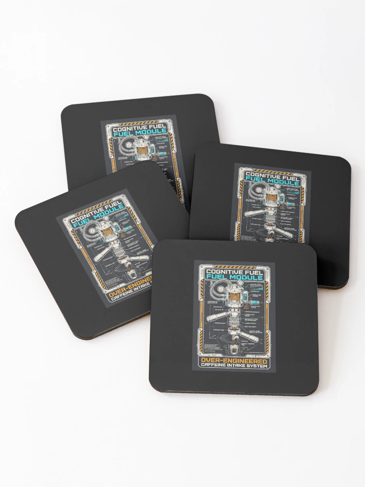Thumbnail 1 of 5, Coasters (Set of 4), Cognitive Fuel Module // Over-Engineered Caffeine Intake System designed and sold by Virtual Knight Designs.