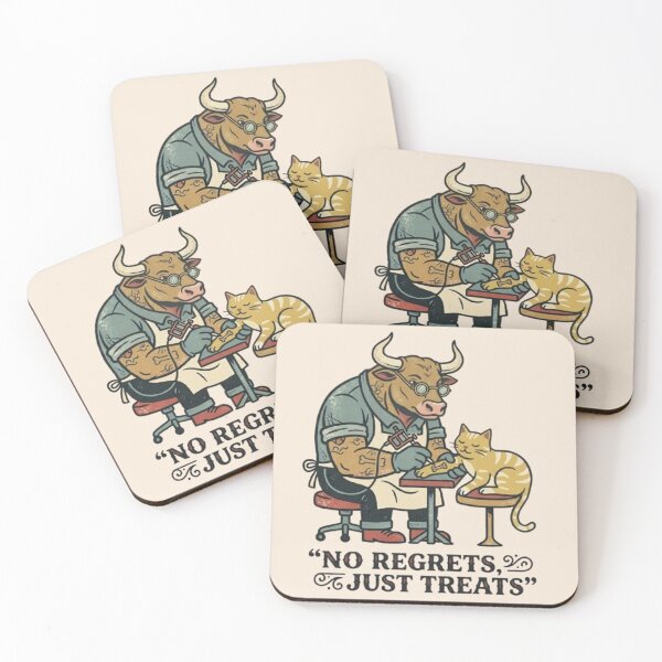 Item preview, No Regrets Just Treats Bull Tattoo Artist Cat Illustration designed and sold by Dogandesighn.