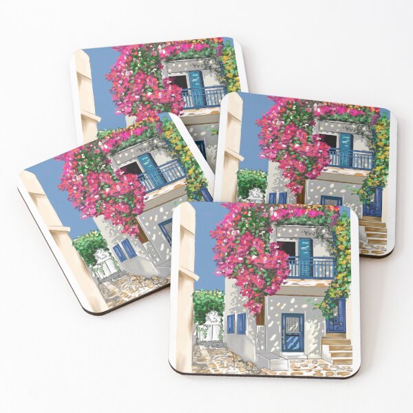 Item preview, Bougainvillea Street – Greek Island Alley, Mediterranean Travel Art designed and sold by Cobalt & Stone Art.