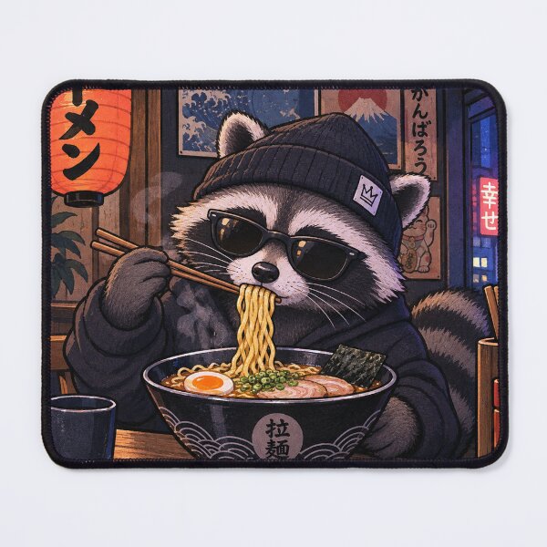 Item preview, Cool Raccoon Eating Ramen in Tokyo Noodle Bar Art designed and sold by Silly Goose Party.