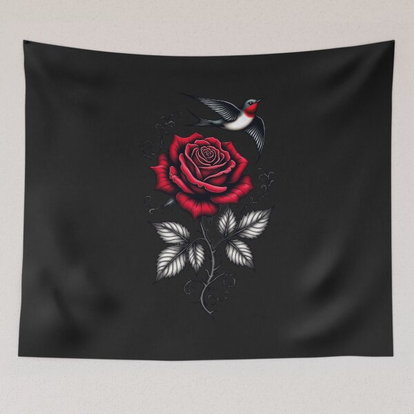 Item preview, Swallow and Red Rose – Traditional Tattoo Flash RBA-2026-0212-F designed and sold by IdeaSmith.