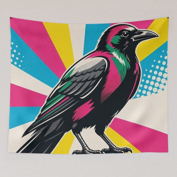 Item preview, Colorful Crow Pop Art Retro Sunburst Raven Illustration designed and sold by Dogandesighn.