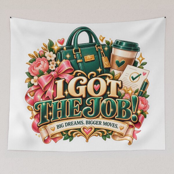 Item preview, I Got the Job Sticker – New Job Celebration, Career Success & Emerald Green Gold Aesthetic designed and sold by CoquetteLunaCo.
