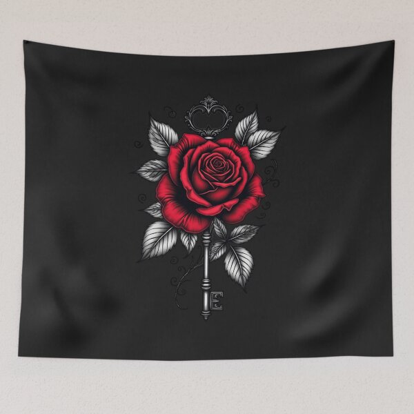 Item preview, Skeleton Key and Red Rose – Gothic Tattoo Art RBA-2026-0210-F designed and sold by IdeaSmith.