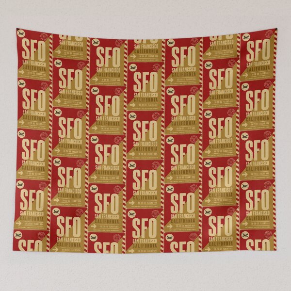 Item preview, SFO Airport Code Luggage Tag – Scarlet Red & Gold Retro Airline Design designed and sold by rootcompass.