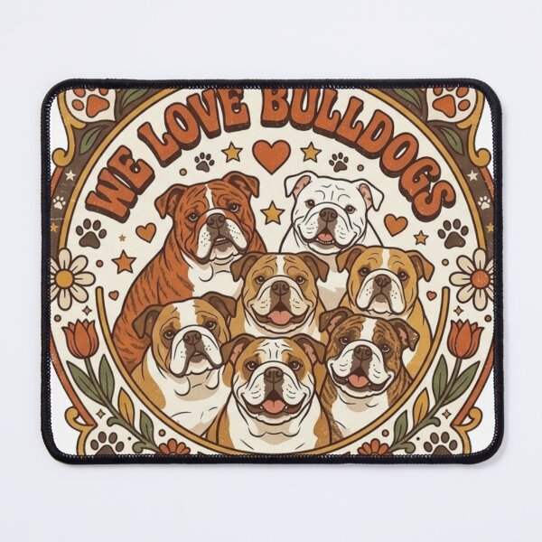 Item preview, We Love Bulldogs - Retro English Bulldog Illustration designed and sold by Retro Hound Co..