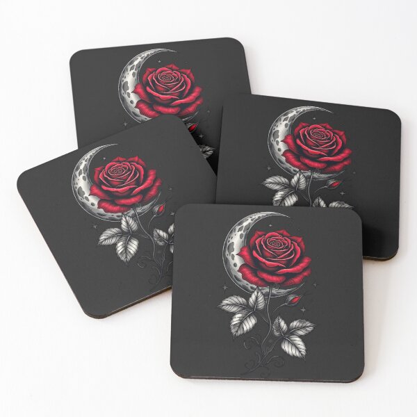 Item preview, Crescent Moon and Red Rose – Gothic Tattoo Art RBA-2026-0209-F designed and sold by IdeaSmith.