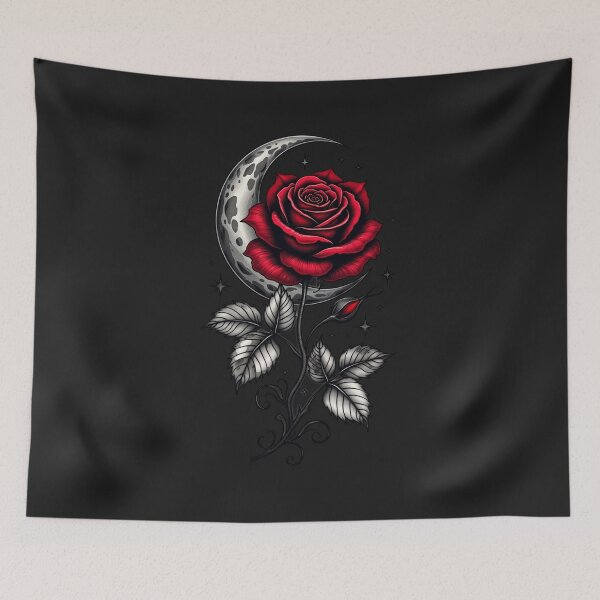 Item preview, Crescent Moon and Red Rose – Gothic Tattoo Art RBA-2026-0209-F designed and sold by IdeaSmith.