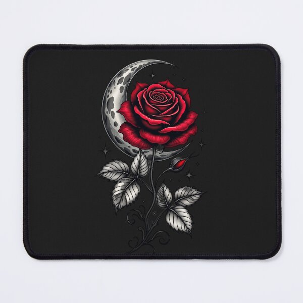 Item preview, Crescent Moon and Red Rose – Gothic Tattoo Art RBA-2026-0209-F designed and sold by IdeaSmith.