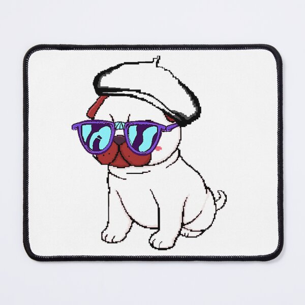 Item preview, White Pug with Beret and Blue Glasses Pixel Art designed and sold by PopDigital.