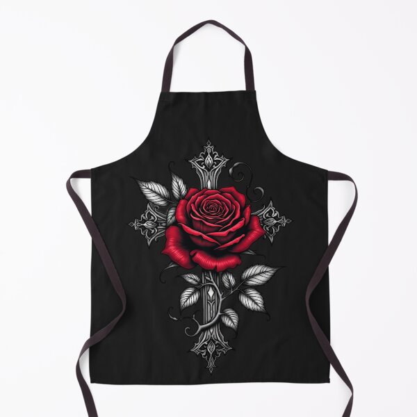 Item preview, Gothic Cross and Red Rose – Tattoo Flash Art RBA-2026-0208-F designed and sold by IdeaSmith.