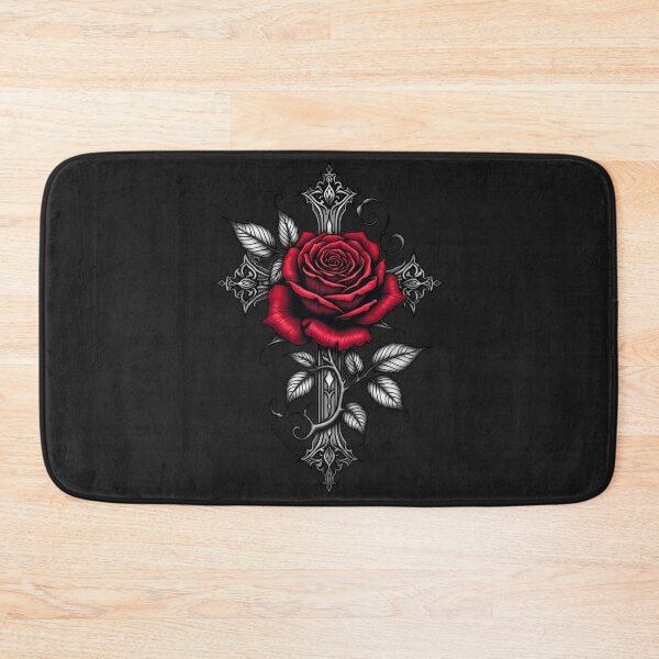 Item preview, Gothic Cross and Red Rose – Tattoo Flash Art RBA-2026-0208-F designed and sold by IdeaSmith.