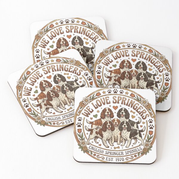 Item preview, We Love Springers - Retro English Springer Spaniel Illustration designed and sold by Retro Hound Co..