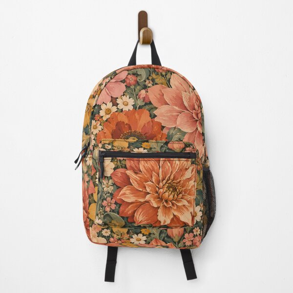 Item preview, Vintage Terracotta Dahlia and Poppy Floral Pattern designed and sold by Apex Designs.