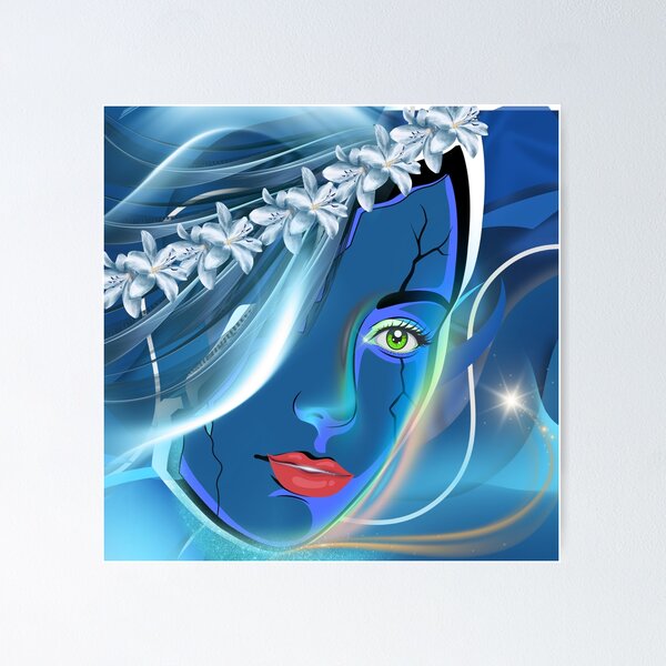 Item preview, Surreal Blue Goddess Art Print designed and sold by tinkeybabes.