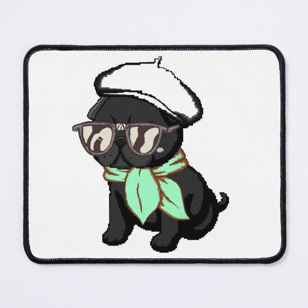 Item preview, Black Pug with Beret and Green Scarf Pixel Art designed and sold by PopDigital.