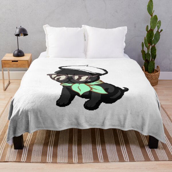 Item preview, Black Pug with Beret and Green Scarf Pixel Art designed and sold by PopDigital.