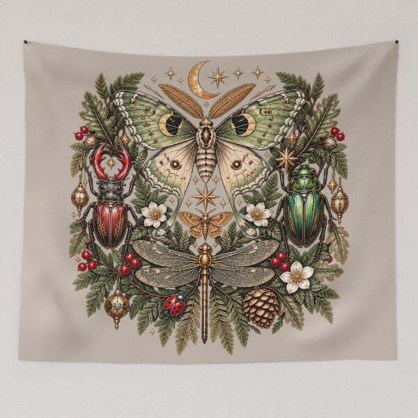 Item preview, Celestial Moth and Beetles - Moonlit Forest Art designed and sold by NViora.