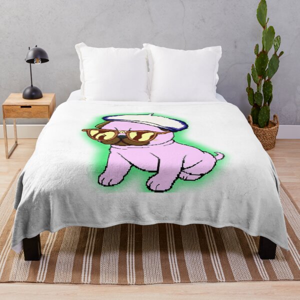 Item preview, Neon Pink Pug with Beret and Glasses Pixel Art designed and sold by PopDigital.