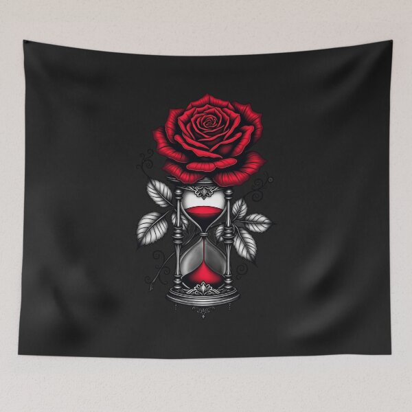Item preview, Hourglass and Red Rose – Memento Mori Tattoo Art RBA-2026-0207-F designed and sold by IdeaSmith.